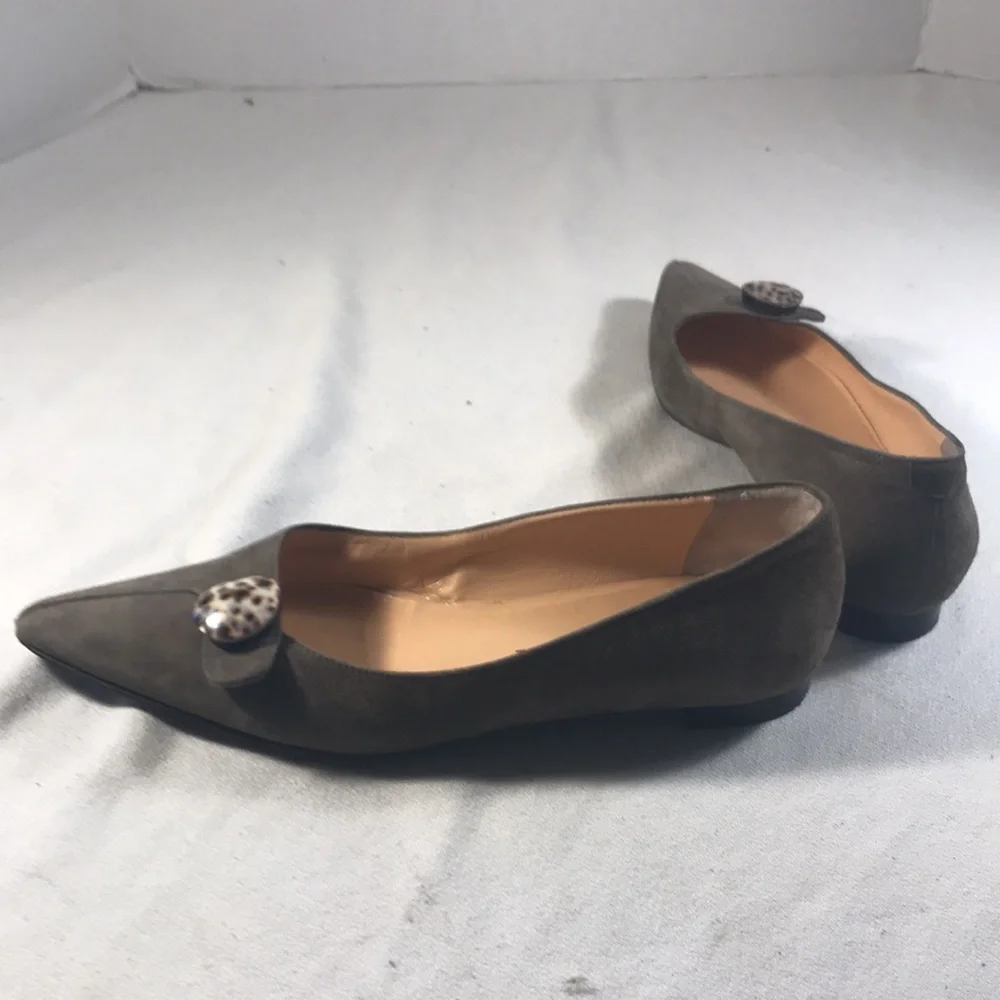 L’Autre Chose Women's Gray Suede Pointy Toe Slip On Shoes with Speckled Accent